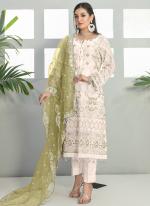 Faux Georgette White Green Traditional Wear Embroidery Work Pakistani Suit